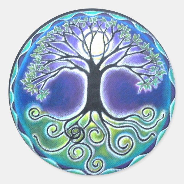 Frühlingszeit Vollmond-Baum des Runder Aufkleber (Vorderseite)