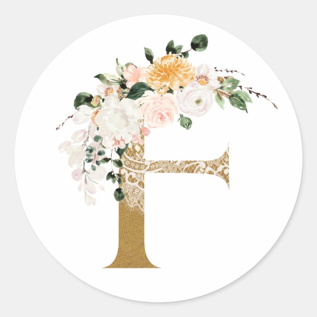 Frühsommer Hochzeit MONOGRAM F Runder Aufkleber (Vorderseite)