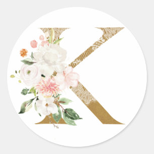 Frühsommer Hochzeit MONOGRAM K Runder Aufkleber