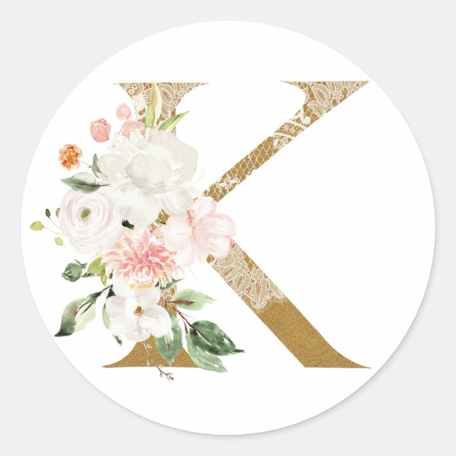 Frühsommer Hochzeit MONOGRAM K Runder Aufkleber (Vorderseite)