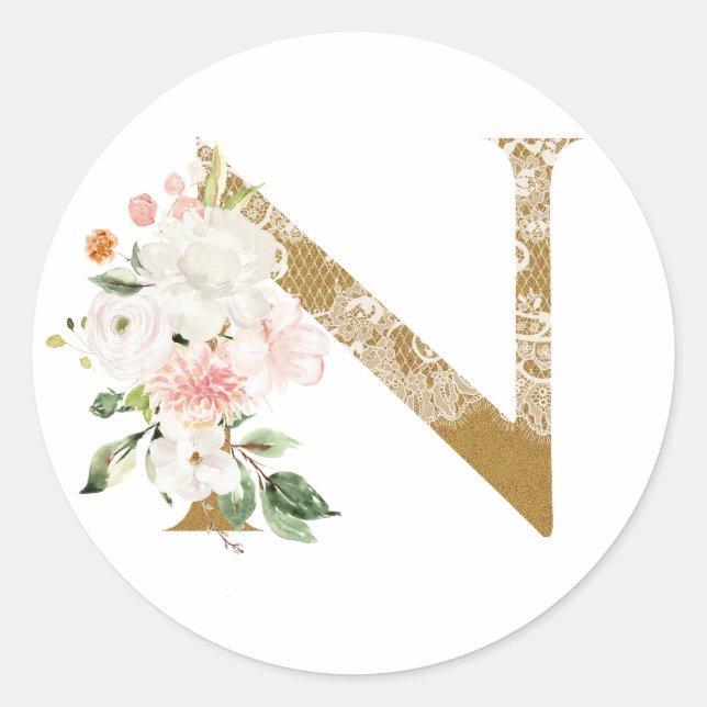 Frühsommer Hochzeit MONOGRAM N Runder Aufkleber (Vorderseite)