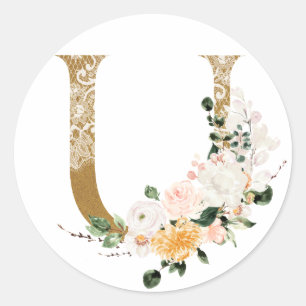 Frühsommer Hochzeit MONOGRAM U Runder Aufkleber