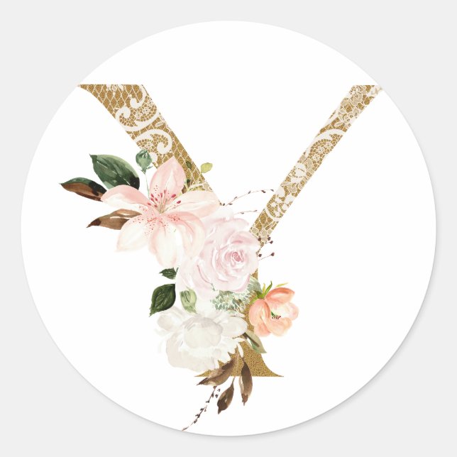 Frühsommer Hochzeit MONOGRAM Y Runder Aufkleber (Vorderseite)