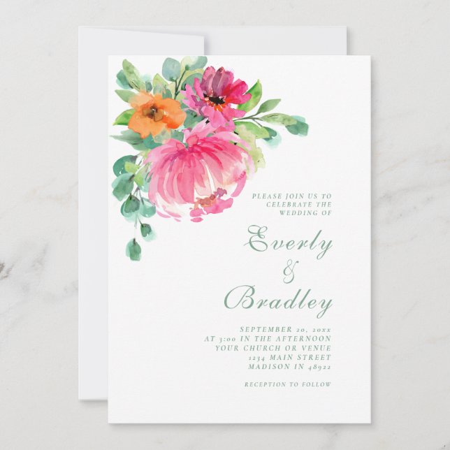 Frühsommer kühl florales Foto Hochzeit Einladung (Vorderseite)