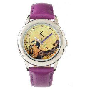 FRÜHSTÜCK, BLUME BAUM Gelbbraun-Monogramm Armbanduhr