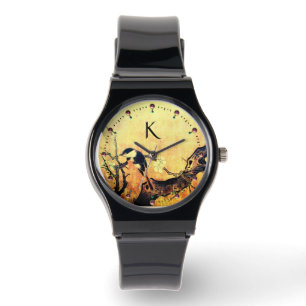 FRÜHSTÜCK, BLUME BAUM Gelbbraun-Monogramm Armbanduhr