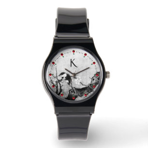 FRÜHSTÜCK, BLUME, BAUM Schwarz-weiß Armbanduhr