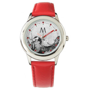FRÜHSTÜCK, BLUME, BAUM Schwarz-weiß Armbanduhr