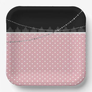 Frühstück & Brunch Pink & Schwarz-weiße Polka Punk Pappteller