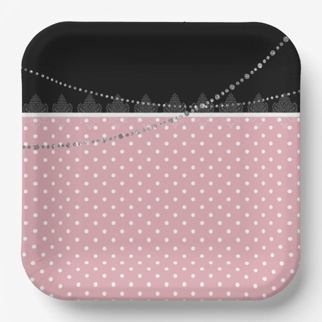 Frühstück & Brunch Pink & Schwarz-weiße Polka Punk Pappteller (Vorderseite)
