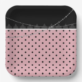 Frühstück & Brunch Pink und schwarze Polka Punkte Pappteller