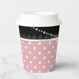 Frühstück & Brunch Pink & White Polka Damast Pappbecher