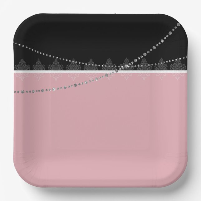 Frühstück & Brunch Rosa und schwarz Pappteller (Vorderseite)