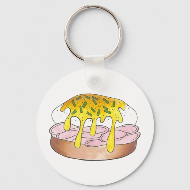 Frühstück Eggs Benedict Food Feinschmecker Koch Ko Schlüsselanhänger (Vorderseite)
