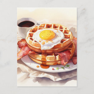 Frühstück Ei Waffel Speck Kaffee Essen Foodie Feiertagspostkarte