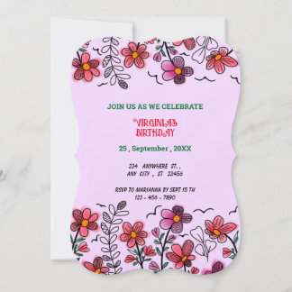 FRÜHSTÜCK EINZIGARTIGE ROTE DOODLE BLUME GEBURTSTA EINLADUNG