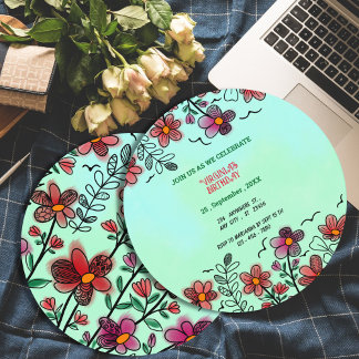 FRÜHSTÜCK EINZIGARTIGE ROTE DOODLE BLUME GEBURTSTA EINLADUNG