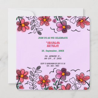 FRÜHSTÜCK EINZIGARTIGE ROTE DOODLE BLUME GEBURTSTA EINLADUNG