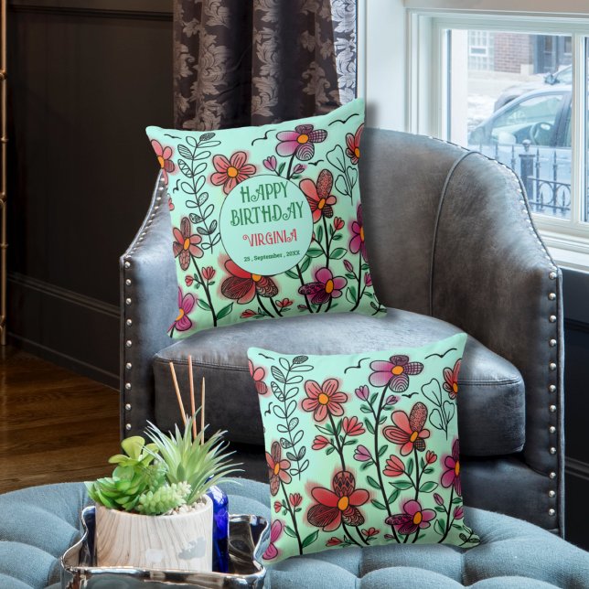 FRÜHSTÜCK EINZIGARTIGE ROTE DOODLE BLUME GEBURTSTA KISSEN (Von Creator hochgeladen)