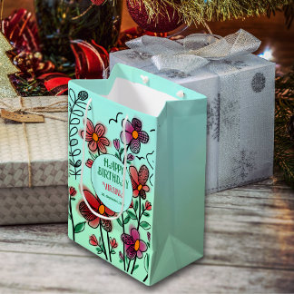 FRÜHSTÜCK EINZIGARTIGE ROTE DOODLE BLUME GEBURTSTA MITTLERE GESCHENKTÜTE