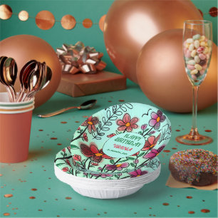 FRÜHSTÜCK EINZIGARTIGE ROTE DOODLE BLUME GEBURTSTA PAPPTELLER