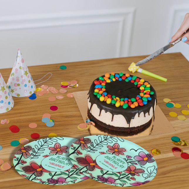 FRÜHSTÜCK EINZIGARTIGE ROTE DOODLE BLUME GEBURTSTA PAPPTELLER (Von Creator hochgeladen)