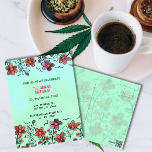 FRÜHSTÜCK EINZIGARTIGE ROTE DOODLE BLUME GEBURTSTA POSTKARTE