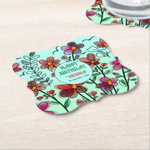 FRÜHSTÜCK EINZIGARTIGE ROTE DOODLE BLUME GEBURTSTA UNTERSETZER