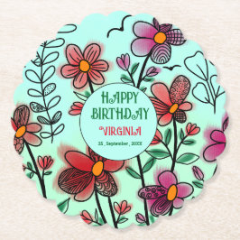 FRÜHSTÜCK EINZIGARTIGE ROTE DOODLE BLUME GEBURTSTA UNTERSETZER