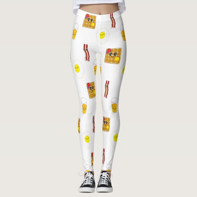 Frühstück, frittierte Eier, Waffeln, Bacon Leggings (Vorderseite)