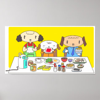 Frühstück für die Hundefamilie. Poster