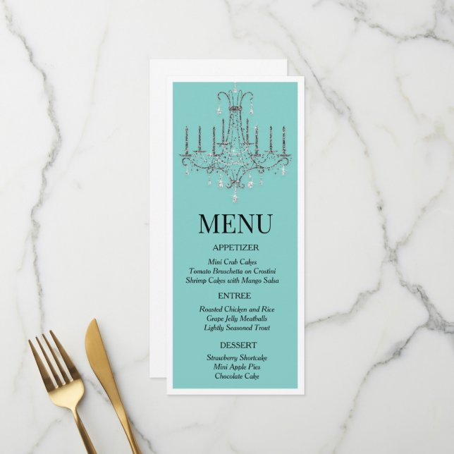Frühstück im Chandelier Menu Menükarte (Vorderseite/Rückseite Beispiel)
