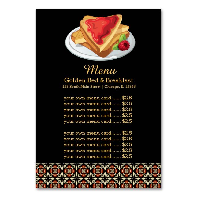 Frühstück im Menü Tischnummer (Vorderseite)