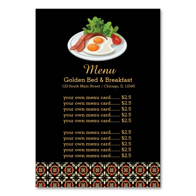 Frühstück im Menü Tischnummer (Vorderseite)