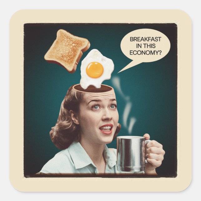 Frühstück in dieser Wirtschaft surreale Frau Quadratischer Aufkleber (Vorderseite)