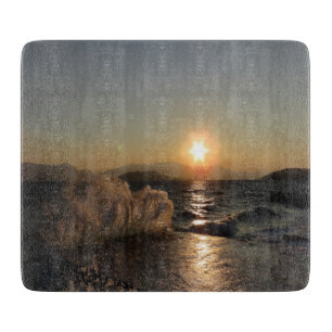Frühstück in Kroatien schöner Sonnenuntergang Schneidebrett