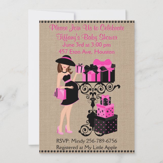 Frühstück Thema Hot Pink Black Baby Dusche einlade Einladung (Vorderseite)