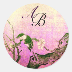 FRÜHSTÜCK UND BLUME BAUMONOGRAM Pink Fuchsia Runder Aufkleber