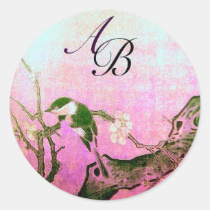 FRÜHSTÜCK UND BLUME BAUMONOGRAM Pink Fuchsia Runder Aufkleber