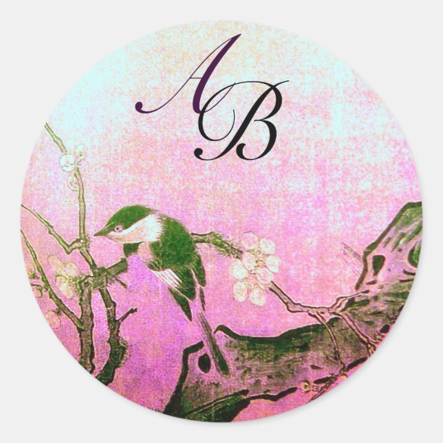 FRÜHSTÜCK UND BLUME BAUMONOGRAM Pink Fuchsia Runder Aufkleber (Vorderseite)