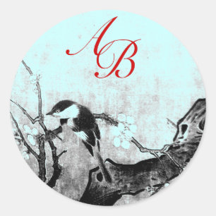FRÜHSTÜCK UND BLUME BAUMONOGRAMM Aquamarin Blau Runder Aufkleber