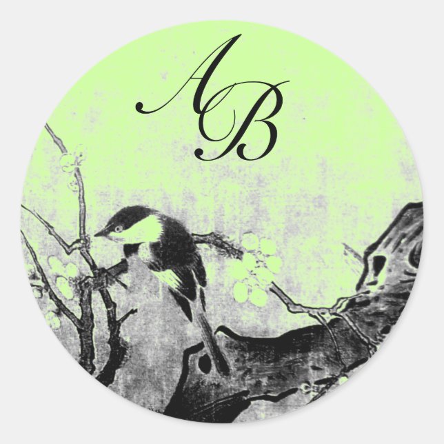FRÜHSTÜCK- UND BLUME-BAUMONOGRAMM, grün Runder Aufkleber (Vorderseite)