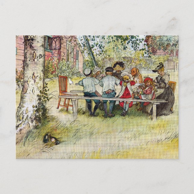 Frühstück unter der großen Birke von Carl Larsson Postkarte (Vorderseite)