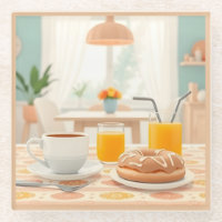 Frühstück Vormittags Kaffee Donut Glass Untersetze
