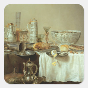 Frühstücks-Stillleben, 1638 Quadratischer Aufkleber
