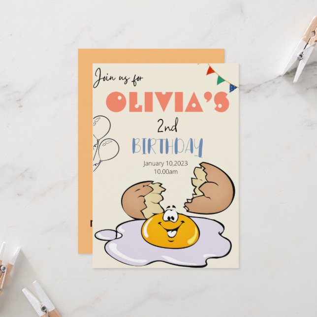 Frühstücksbrunch Kinder 2. Party Einladung (Vorderseite/Rückseite Beispiel)