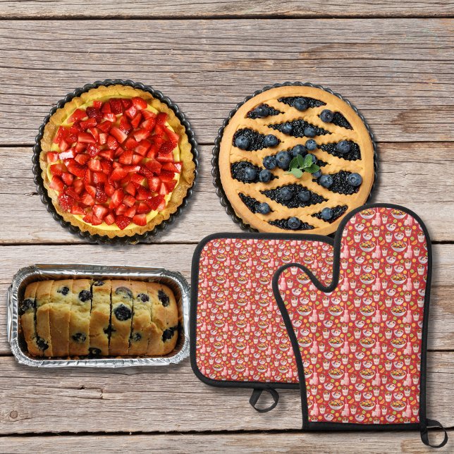 Frühstücksglätten und Früchte in Rot Ofenhandschuh & Topflappen-Set (Von Creator hochgeladen)