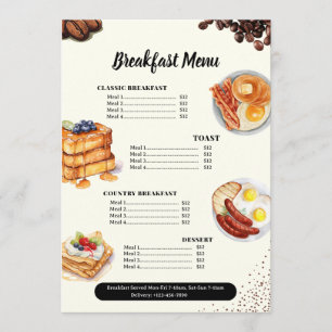 Frühstücksmenü, Restaurantmenü, Café-Marketing Menükarte