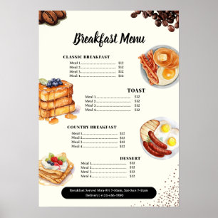 Frühstücksmenü, Speisekarte im Restaurant, Marketi Poster