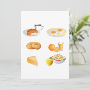 Frühstücksnahrung Kaffee, Croissant, Eier, Bagels Einladung